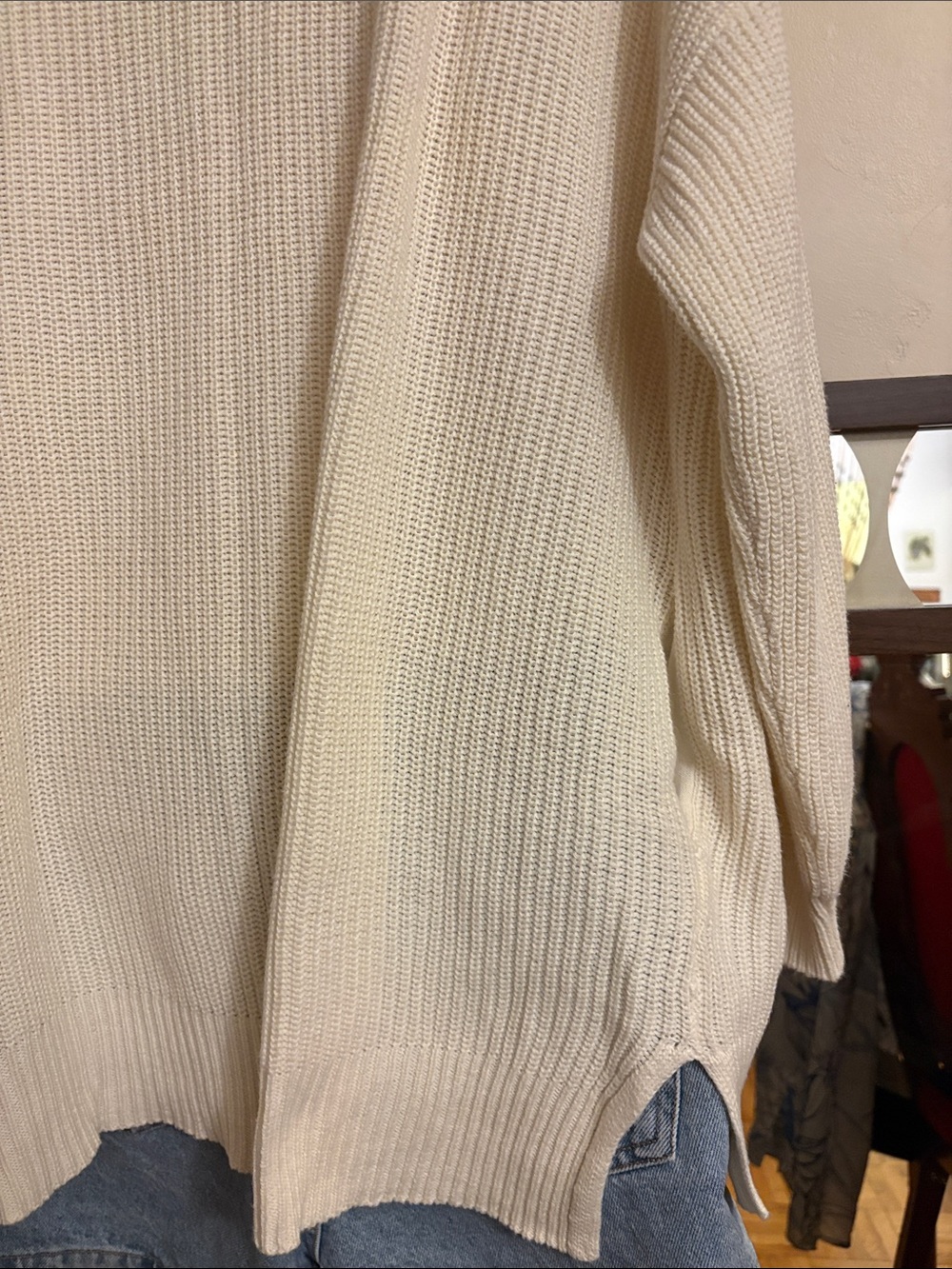 Universal Thread Ivory Open-Front Ribbed Knit Cardigan. Cotton - Picture 4 of 15
